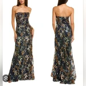 Rene Ruiz Collection Vtg Strapless Sequined Embroidered Mermaid Gown Size 4